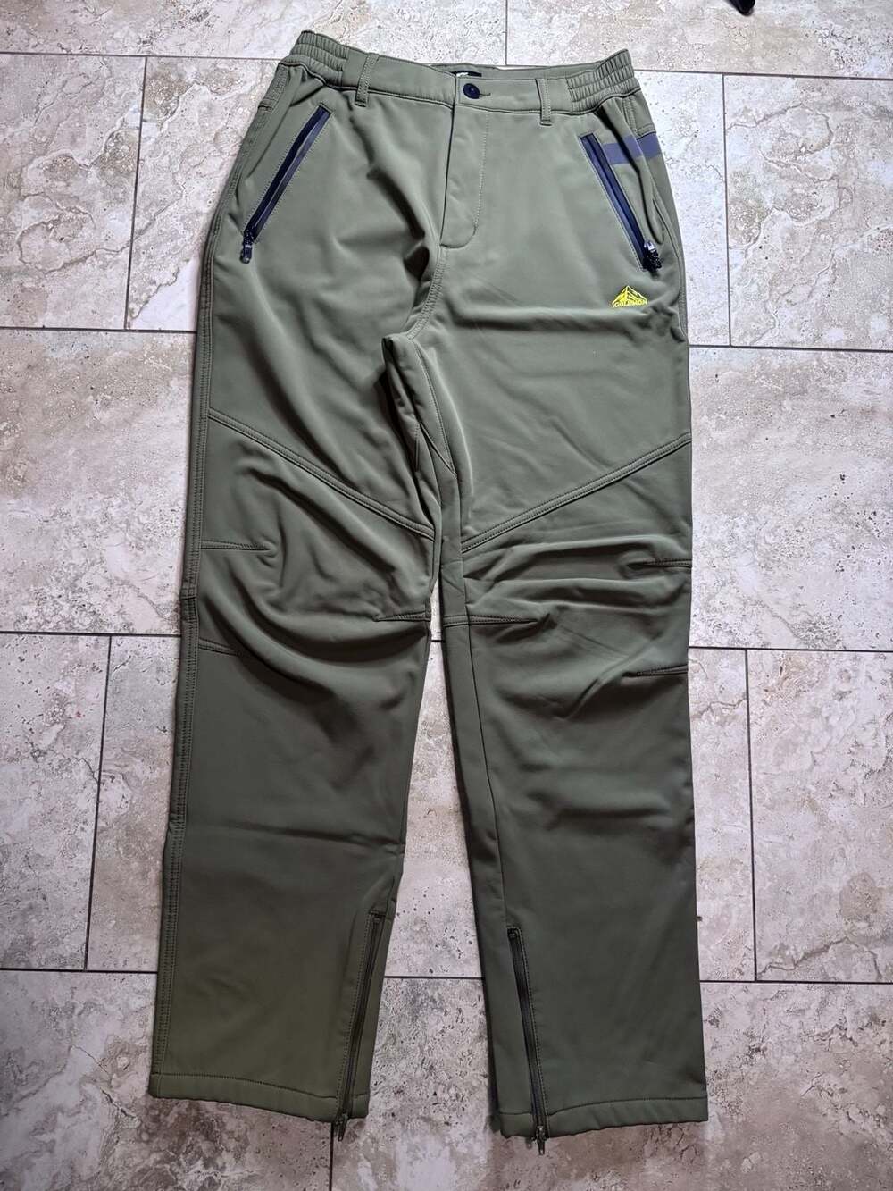 IGOLUMON Hiking Pants Size S-30L Olive Green Fleece Lined Softshell
